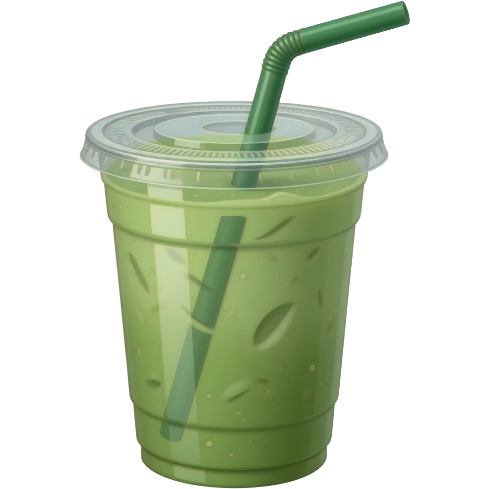 Matcha in plastic cup with straw emoji