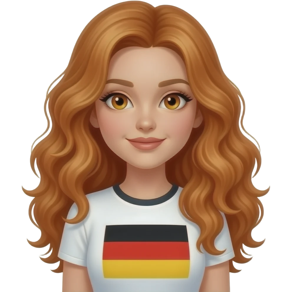sexy girl with long curvy ginger hair and ginger eyes wearing a top with a german flag emoji
