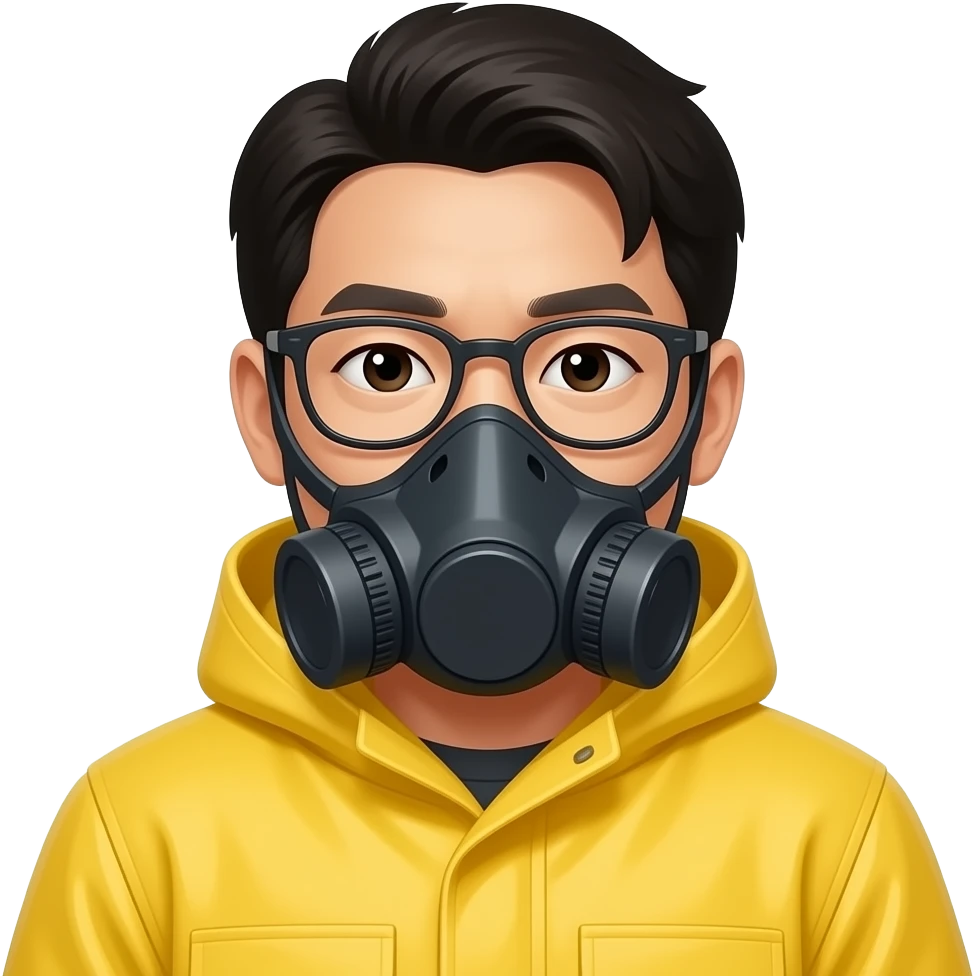 korean man glasses yellow hazmat suit emoji