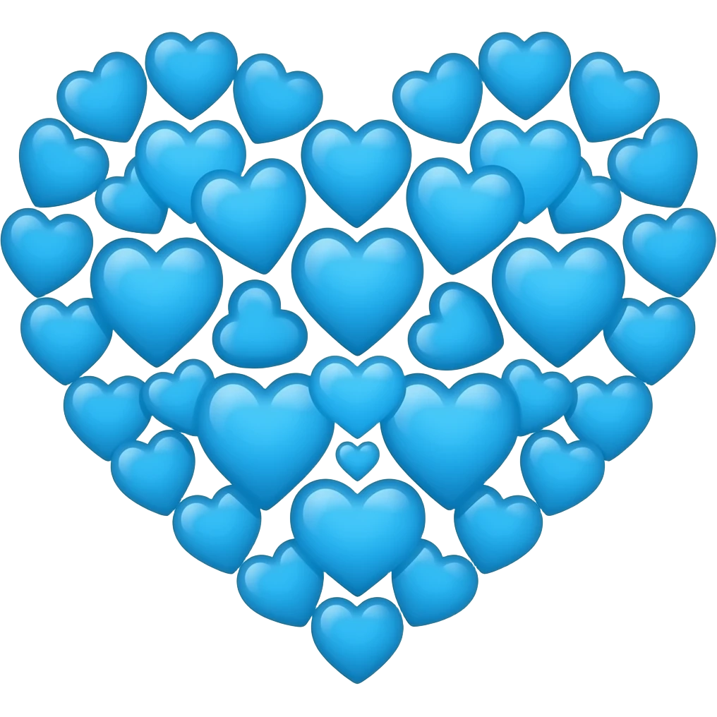 many 2D azure hearts disposed in a perfect heart shape emoji