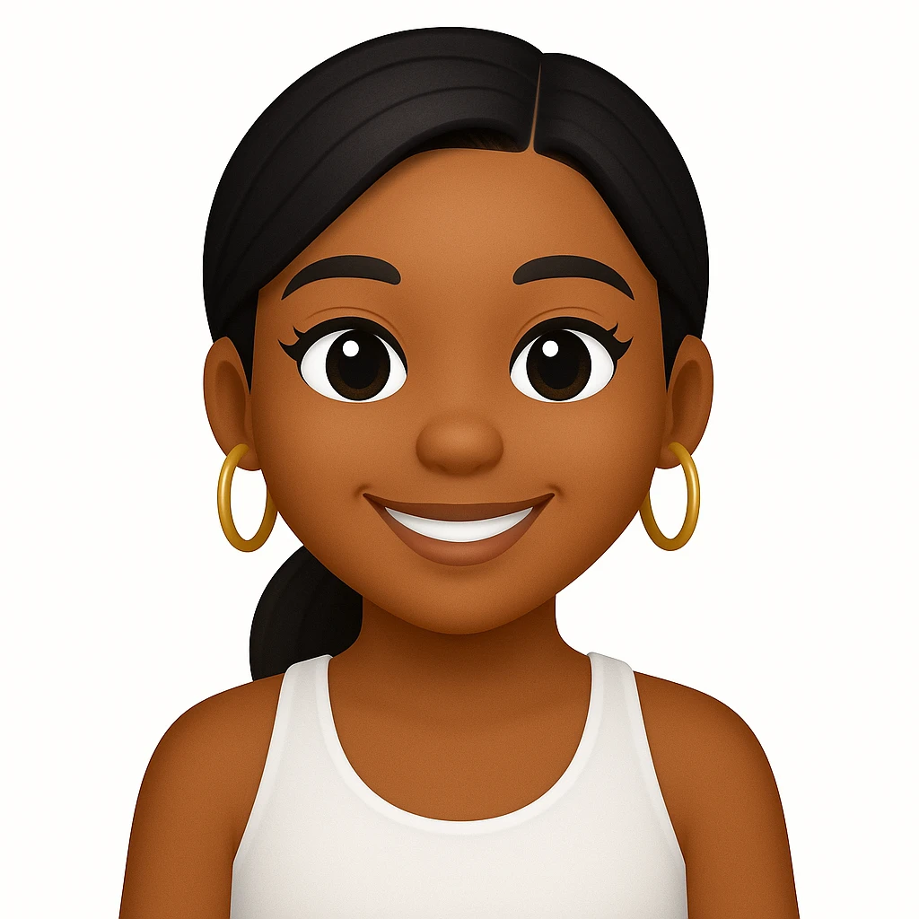 turn the second man in emoji style of the 1st image, match the facial features and match dressing style of the 2nd image, she is wearing white tank top lose emoji