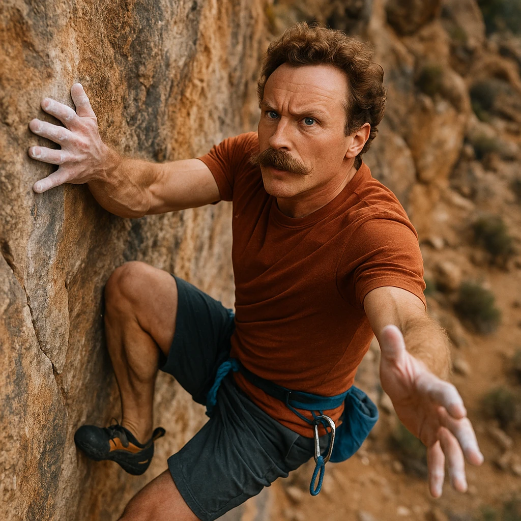 a man flakes off the rock face emoji