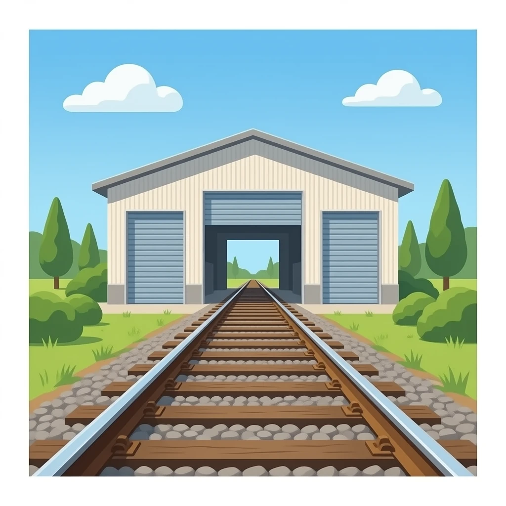 railway tracks perspective inside a depot building emoji