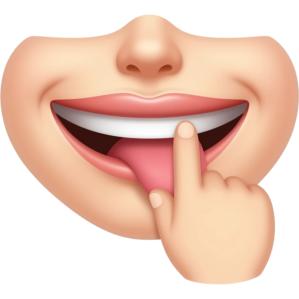 Smiling mouth with a finger on the bottom lips emoji