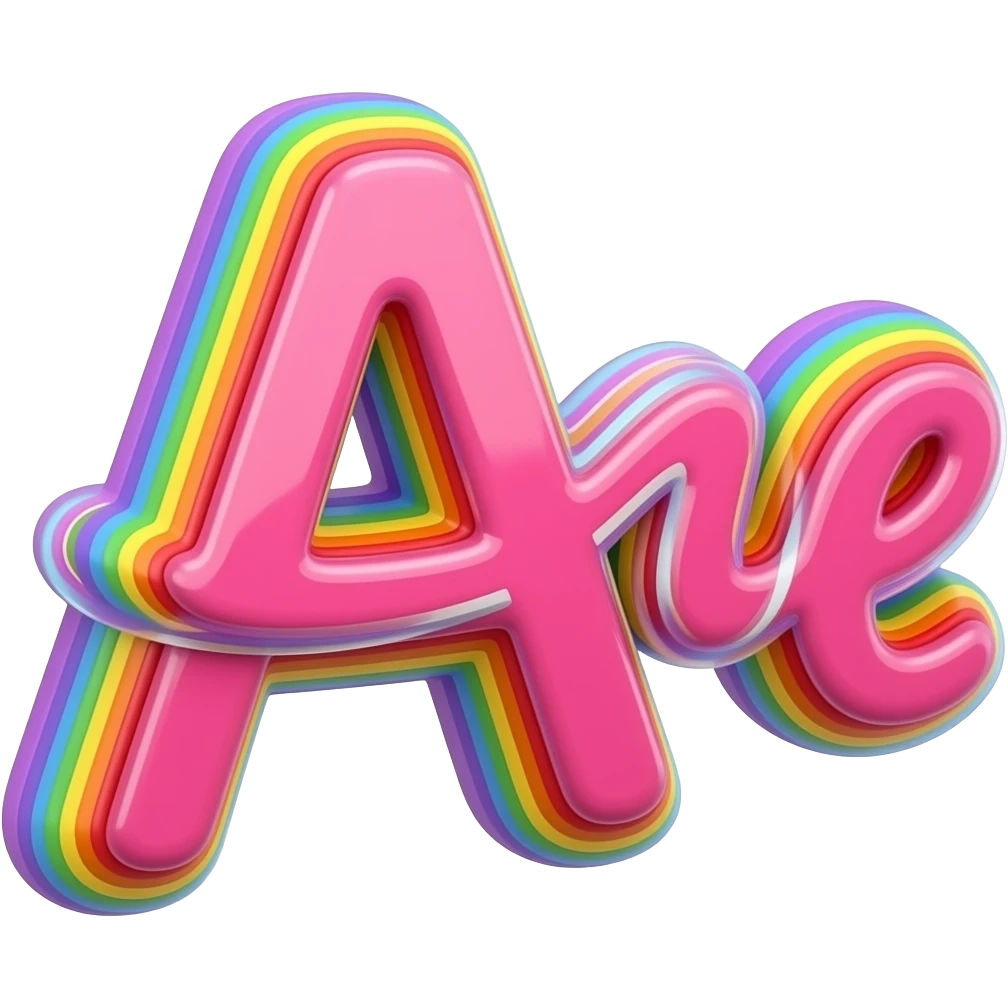 name "anne" in hot pink, 3D style typography lettering, each color of the rainbow as a border outlined around each letter, isolated, 3d rendering, no emoji icons no emoji faces and must have no human figures emoji