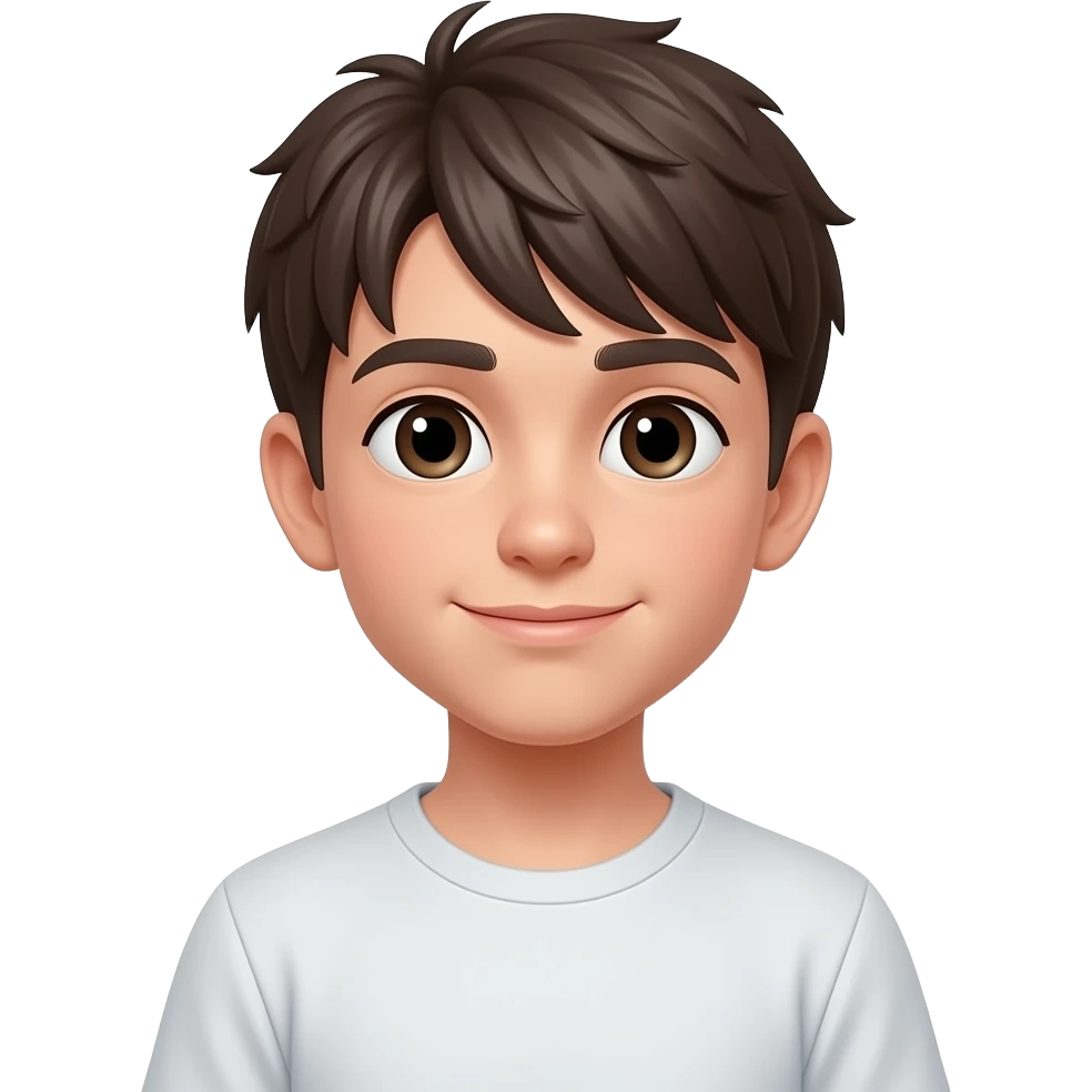 un chico de 12 años que se vea todo el cuerpo. con el pelo cortito y flequillo emoji