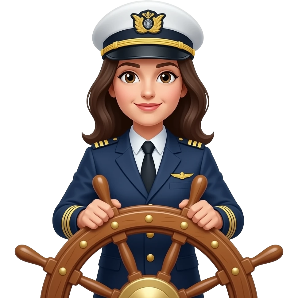 dark hair woman captain at the helm of the boat emoji