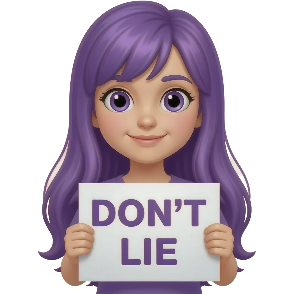 girl with long purple hair holding a DON'T LIE sign emoji