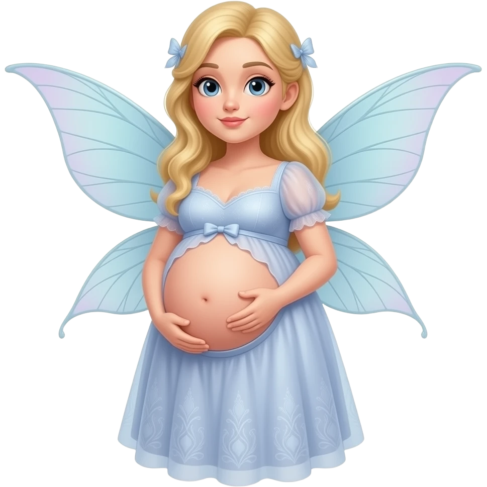 A fairy with a large overstuffed tummy makes her look heavily pregnant,her bellybutton likes kissing everything. emoji