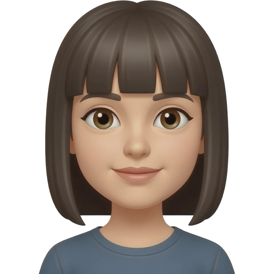 straight hair with bangs on the front oculi emoji