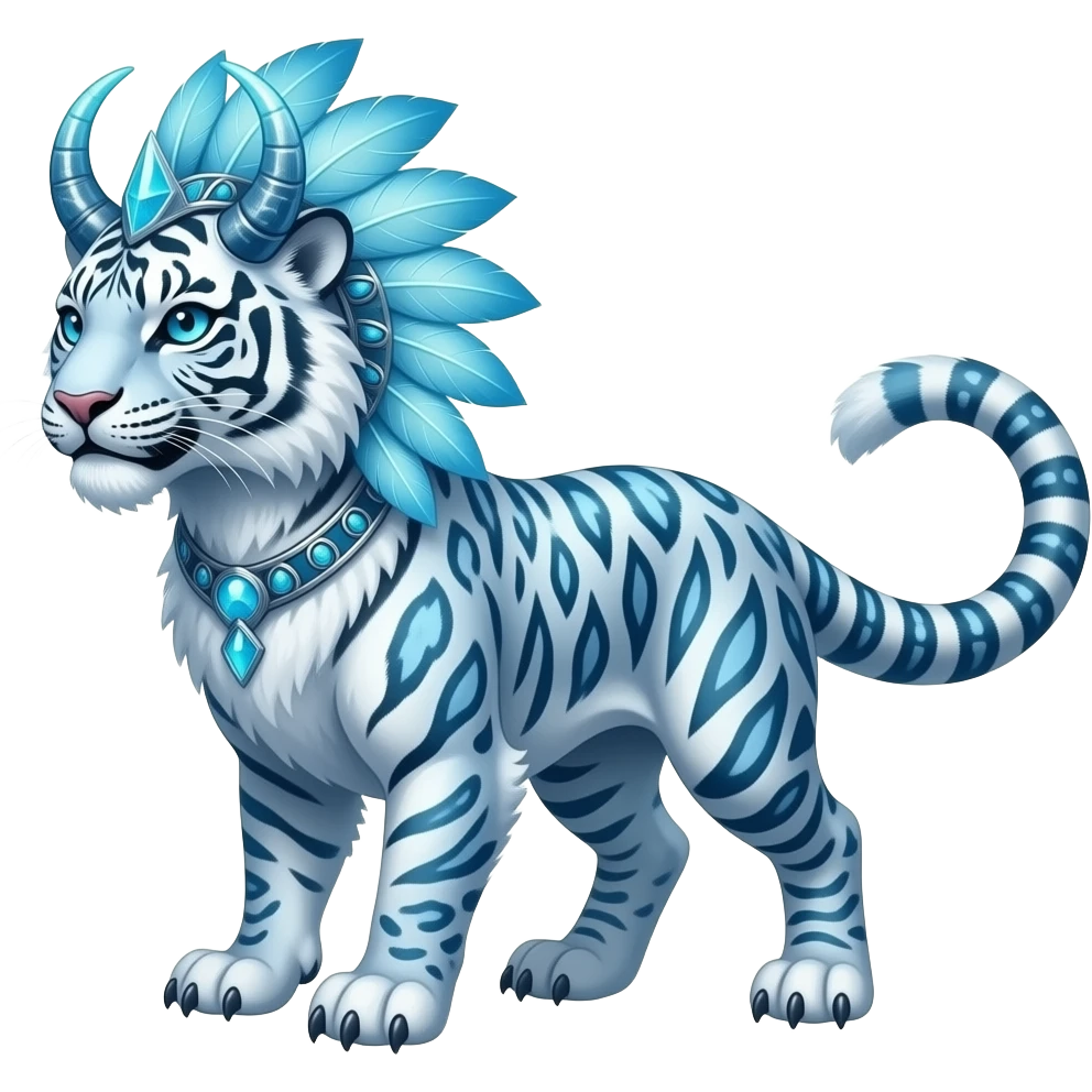 Long-Horned Fantasy tribal-patterned elemental magical mysterious mystical snowy icy furry fuzzy fluffy Shiny futuristic feathery beautiful gorgeous snow-leopard-Sabretooth-tiger-velociraptor-Absol-Hybrid emoji