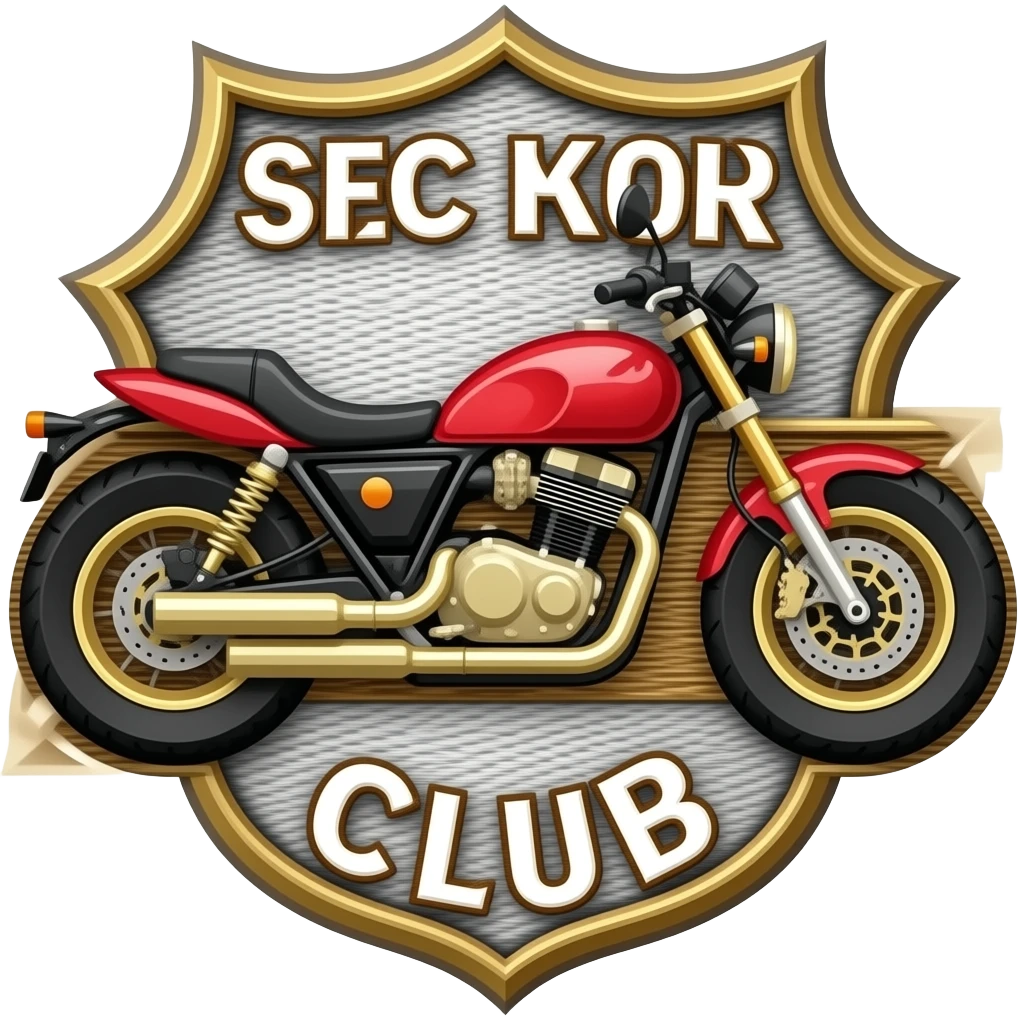Red and gold motorcycle club three-piece patch, set transparent background emoji