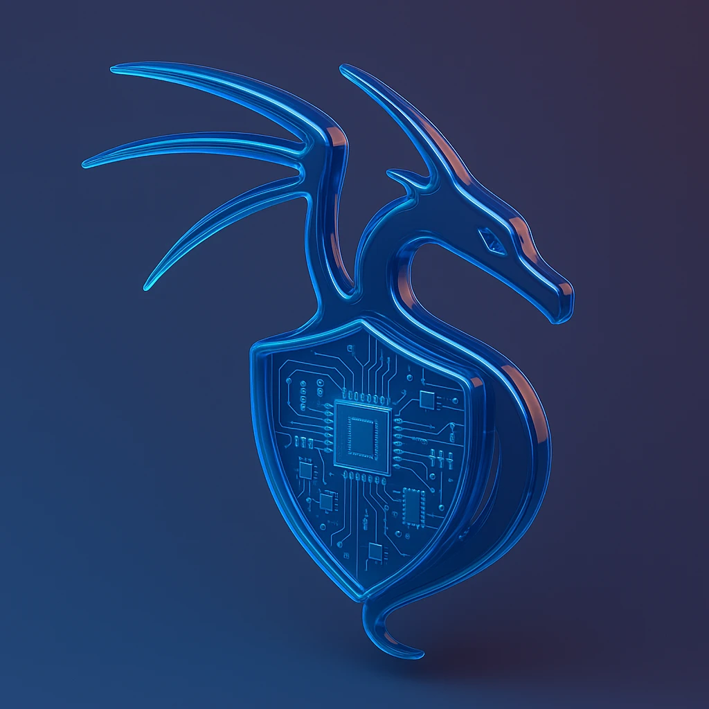 Kali Linux dragon with a shield, 3D glossy style emoji