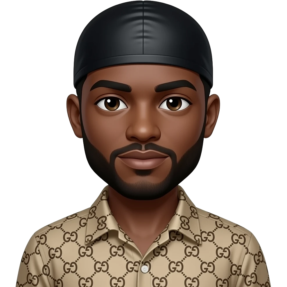 Black man wearing silky black durag Gucci shirt on emoji
