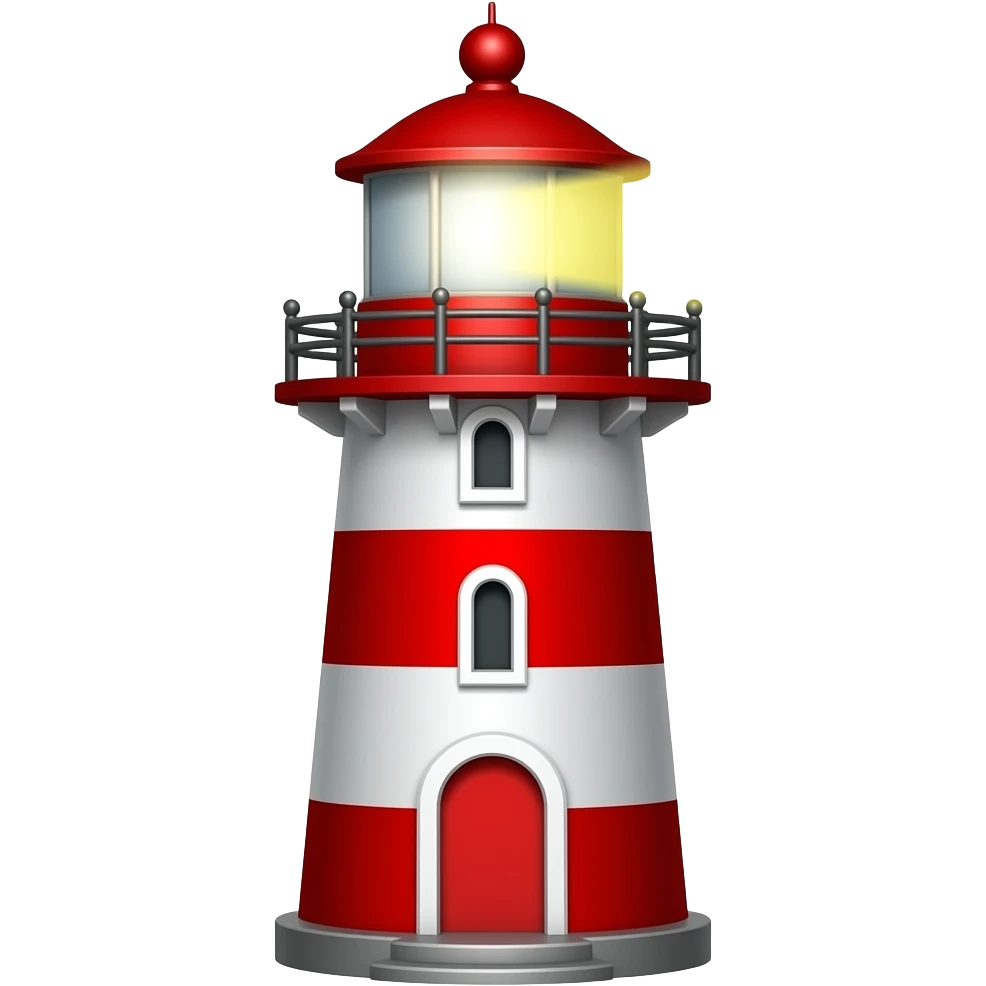 a red lighthouse with white thicker strips no background with a ray of light out of the upper window emoji
