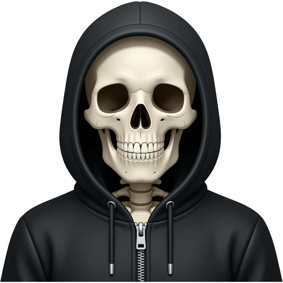 Generate an image of a skeleton wearing a hoodie emoji