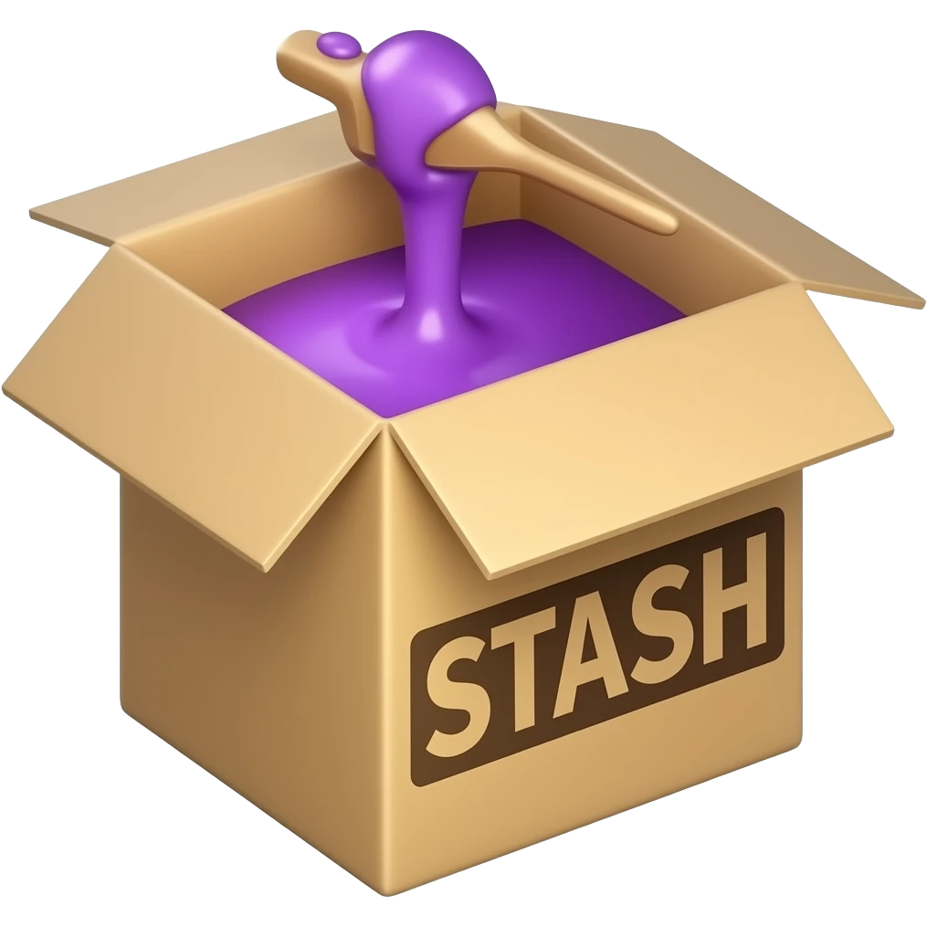 a box with purple syrup flowing out of it and a large inscription on the box saying "STASH" emoji