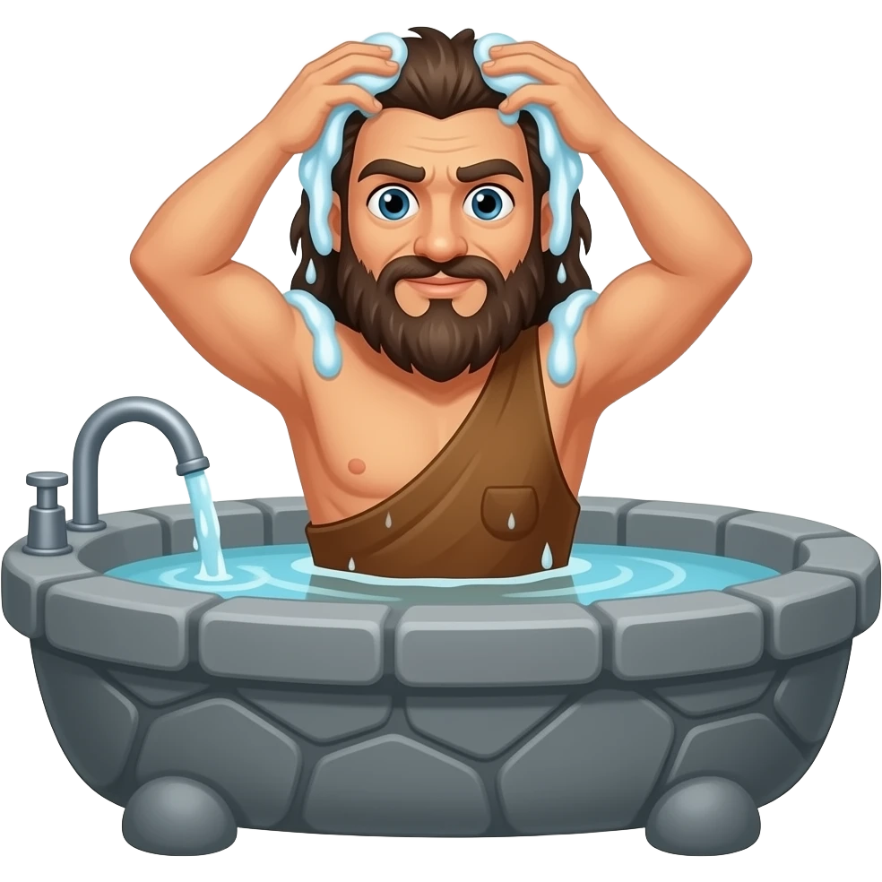 Caveman Bath the hair and body in the stone age bathroom emoji