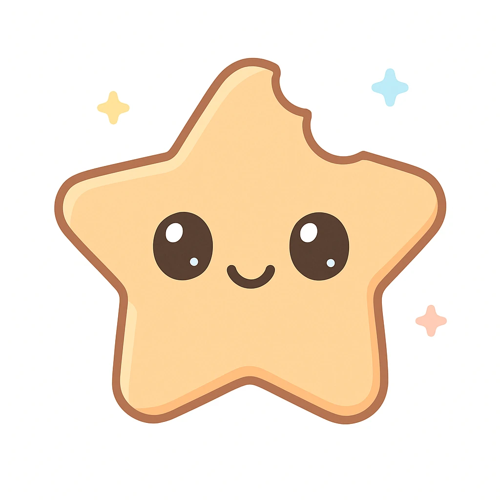 dalgona candy with star shape, bitten candy, inspired by Squid Game, kawaii style emoji