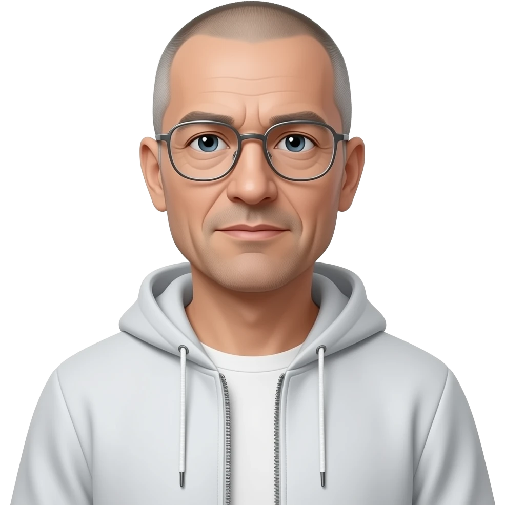 shaved short hair full-length photo of extreme streetwear clean-shaven face cool boy thin metal-framed glasses ery entellectual man, 65 years old, street wear stubble, shaved short with clippers emoji
