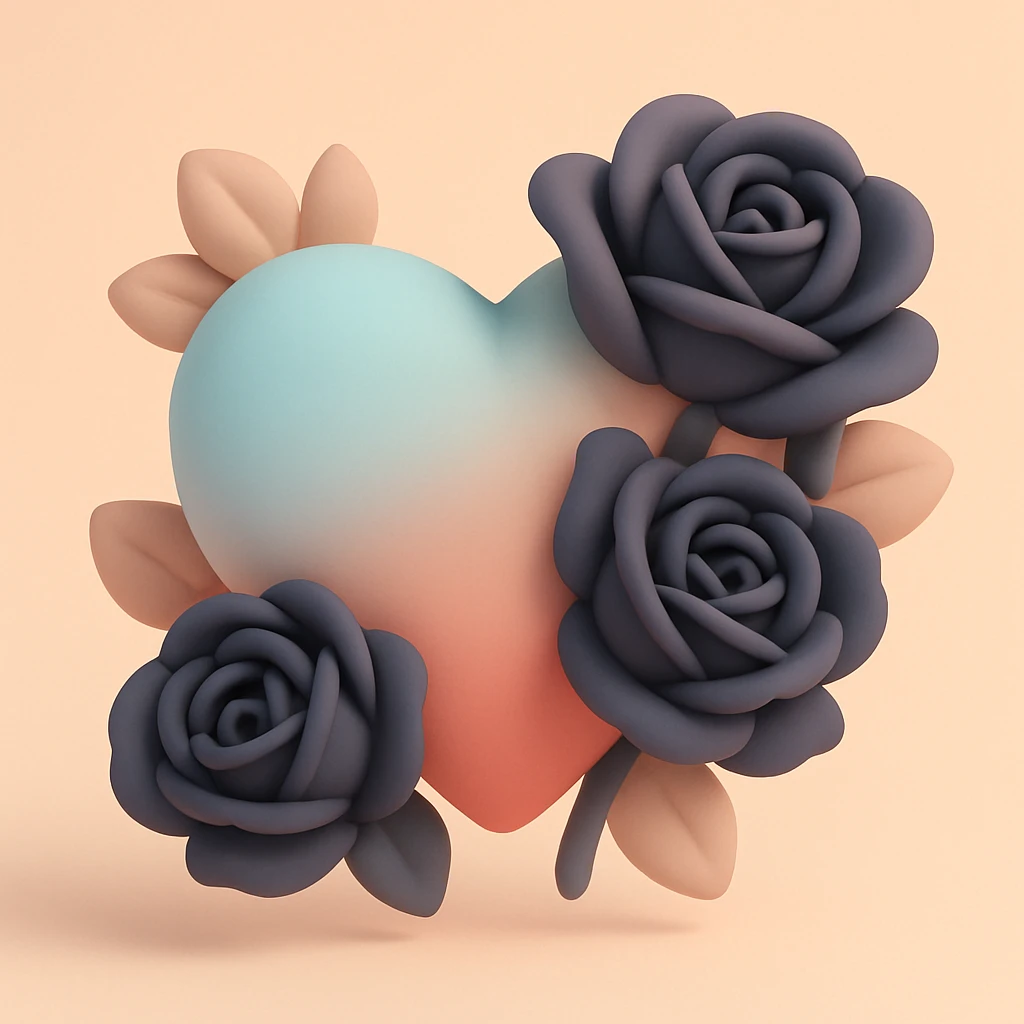 gothic heart with dark roses, mochi style emoji
