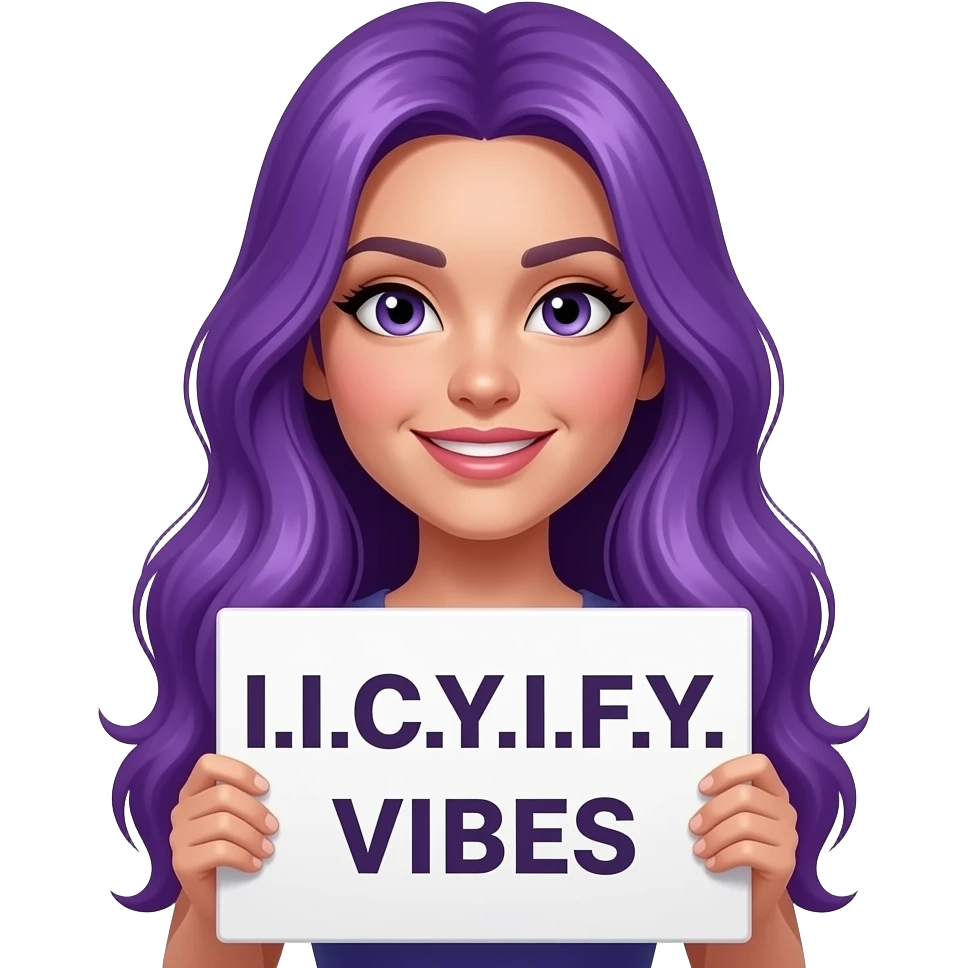 sexy girl with long purple hair holding a I.I.C.Y.I.F.Y. VIBES sign emoji