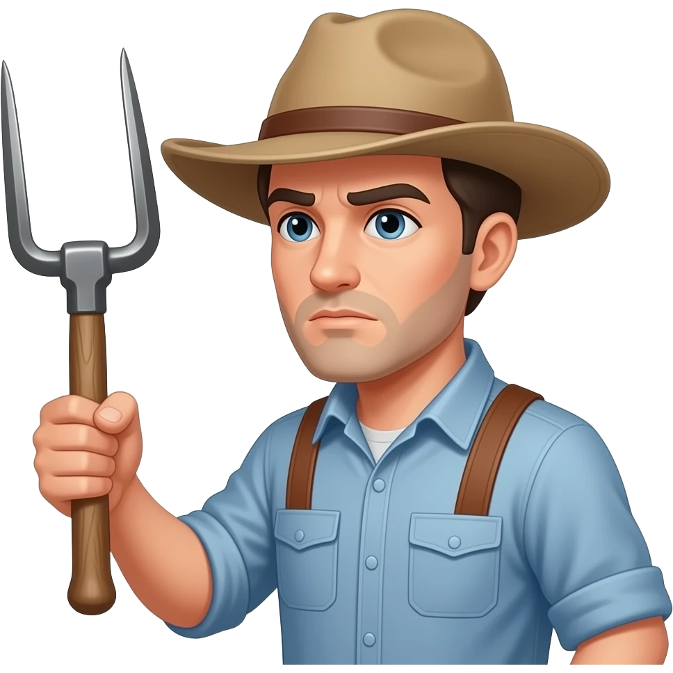 Geologist thinking seriously with floppy hat and a geological pick emoji