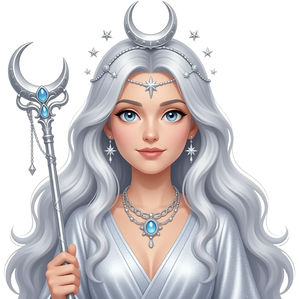 Lunar Pretty beautiful animesque style anime gorgeous aesthetic lady woman character with many details and accessories Moon goddess emoji