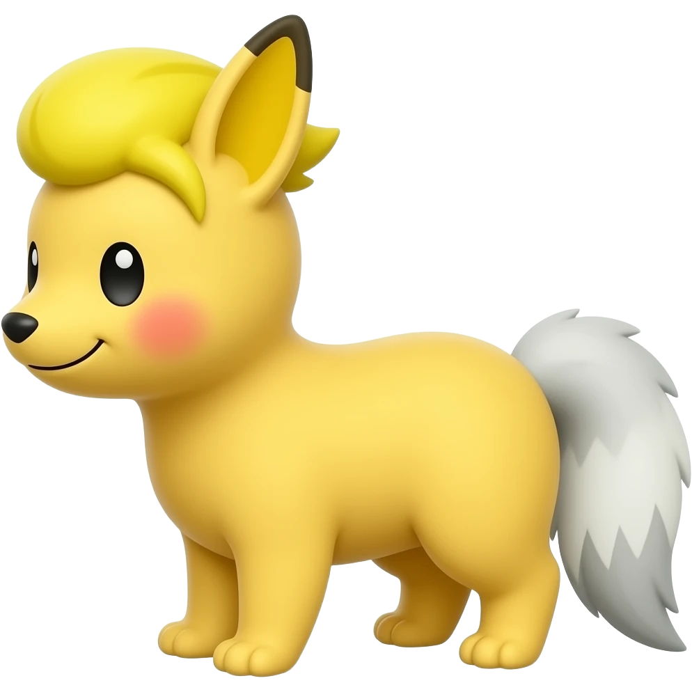 cabeça amarela, bochechas vermelhas, topete amarelo e cauda cinza longa emoji