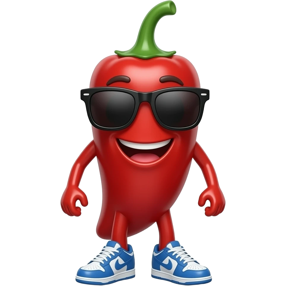 happy red jalapeno with sun glasses and blue nikes emoji