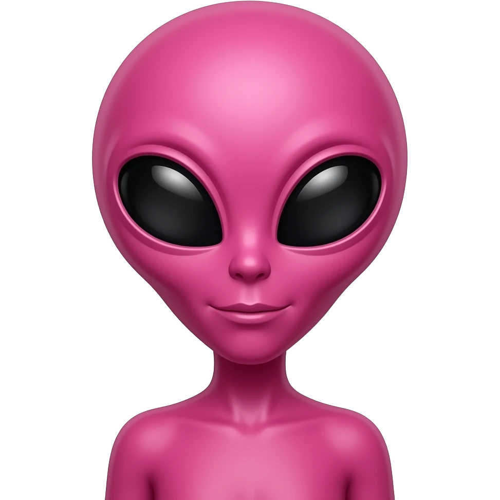 vibrant pink aliens with big black eyes half body close up emoji