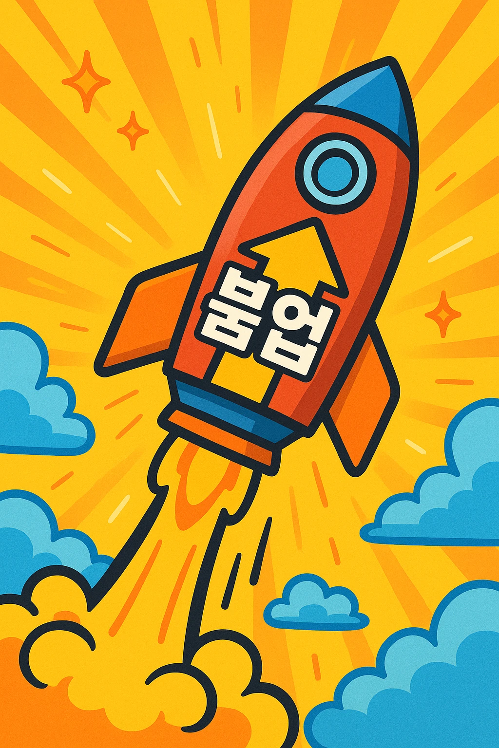 rocket symbolizing '붐업' soaring upwards, energetic ascent, positive atmosphere emoji