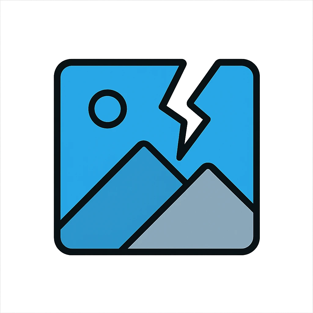 minimal broken image placeholder emoji icon style blue and gray with a crack or broken symbol emoji