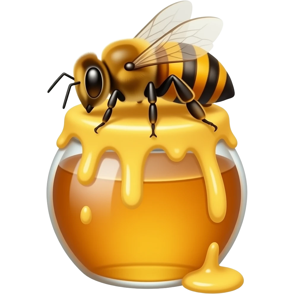 Honey pot emoji with very big bee on top emoji