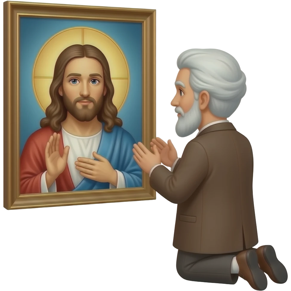 пожилой мужчина мусульманин стоит на коленях перед Иисусом emoji