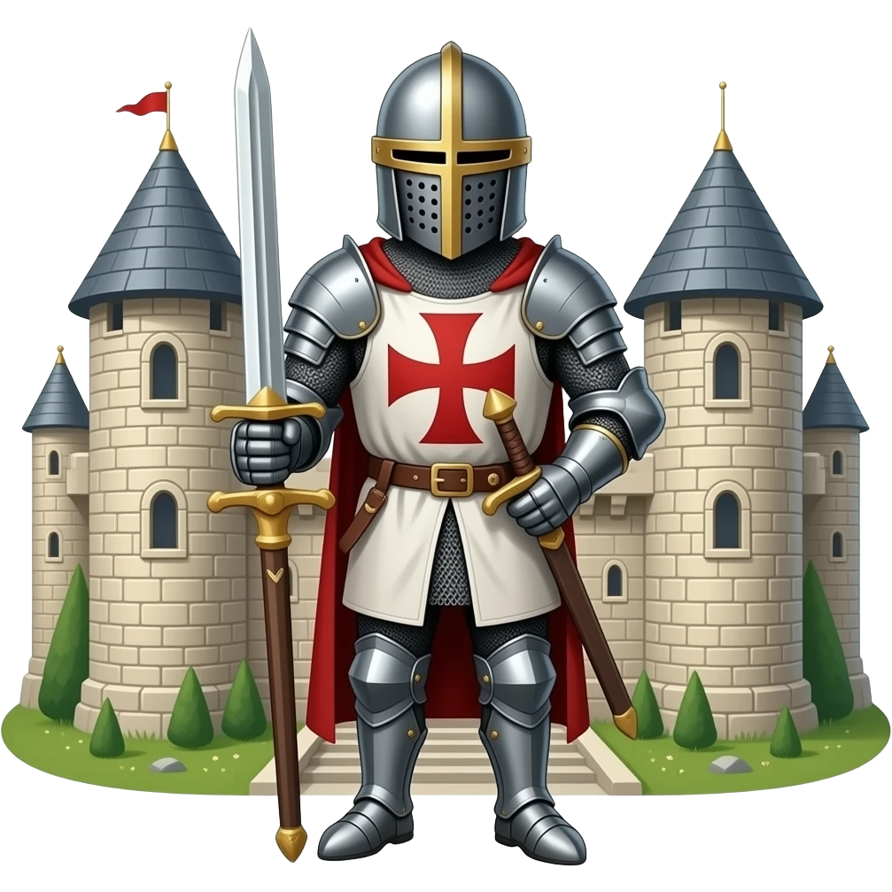 Un caballeros templarios defendiendo un castillo emoji