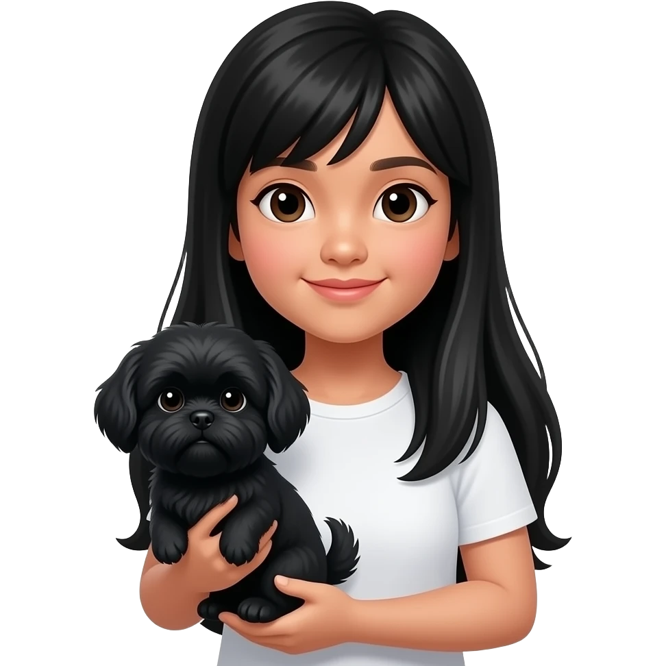Black long hair Indonesian teen holding a black shih tzu emoji