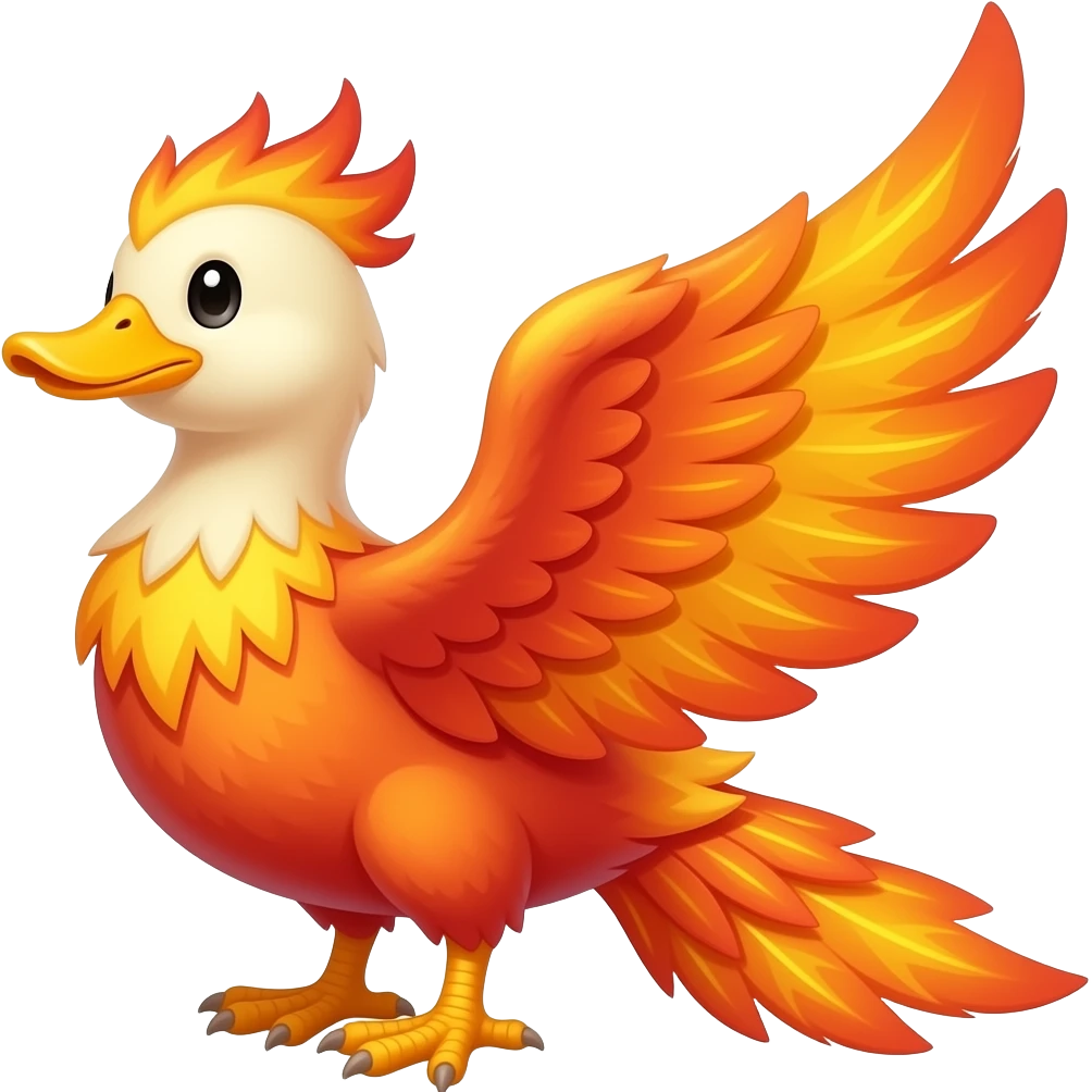 a duck that has turned into a flaming phoenix emoji