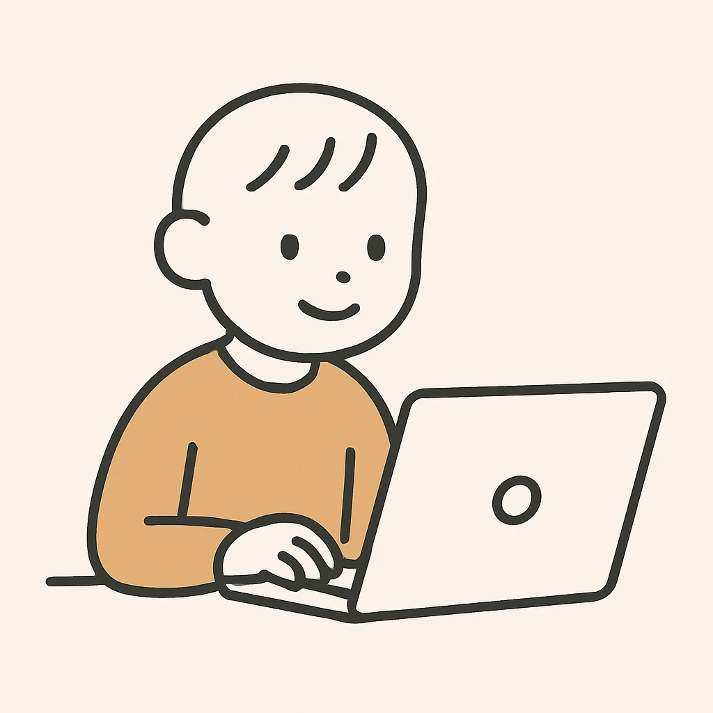 child programmer, minimalism, simple shapes, sitting at a laptop emoji