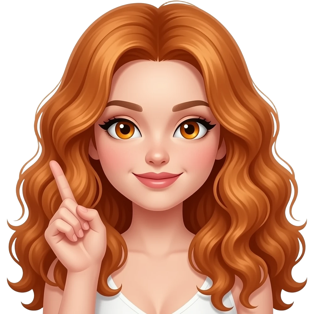 sexy girl with long curly ginger hair and ginger eyes is winking with her hand emoji