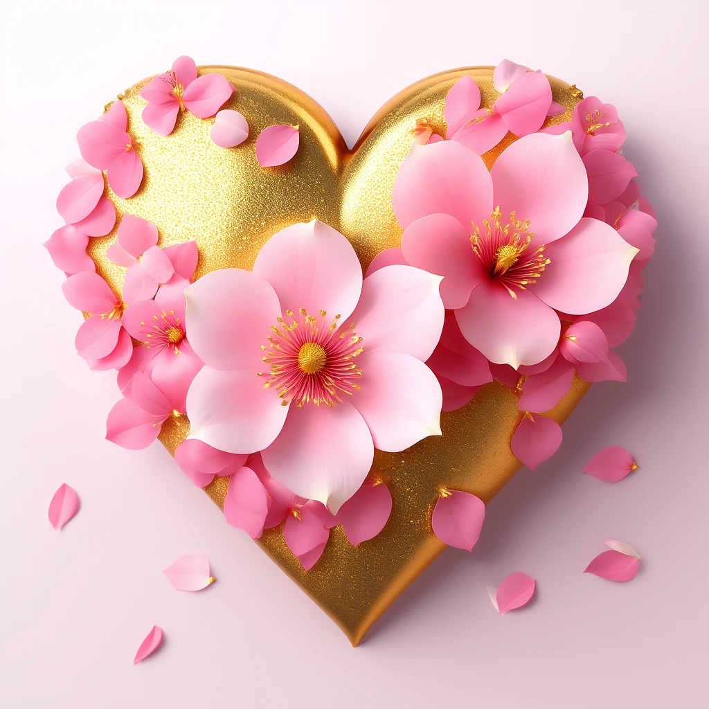 heart with sakura petals and gold flecks emoji