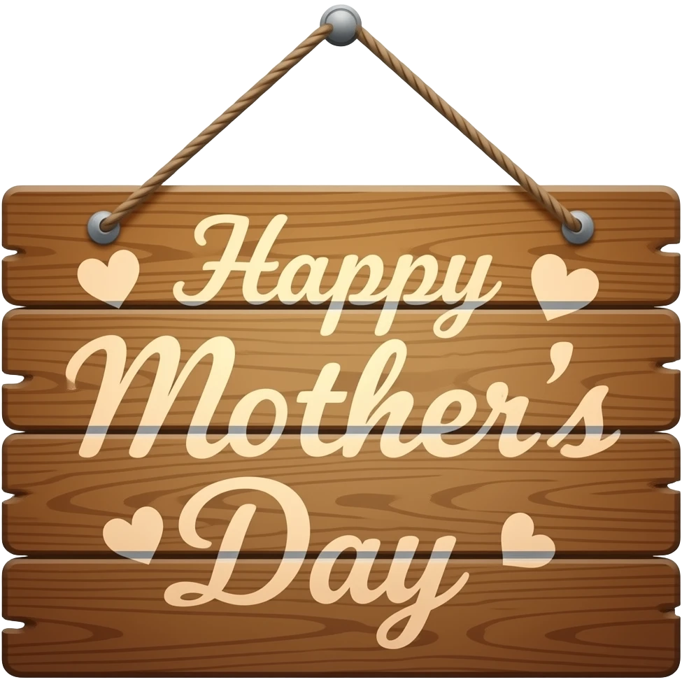 A wood sign that says happy Mother’s Day with hearts on it emoji