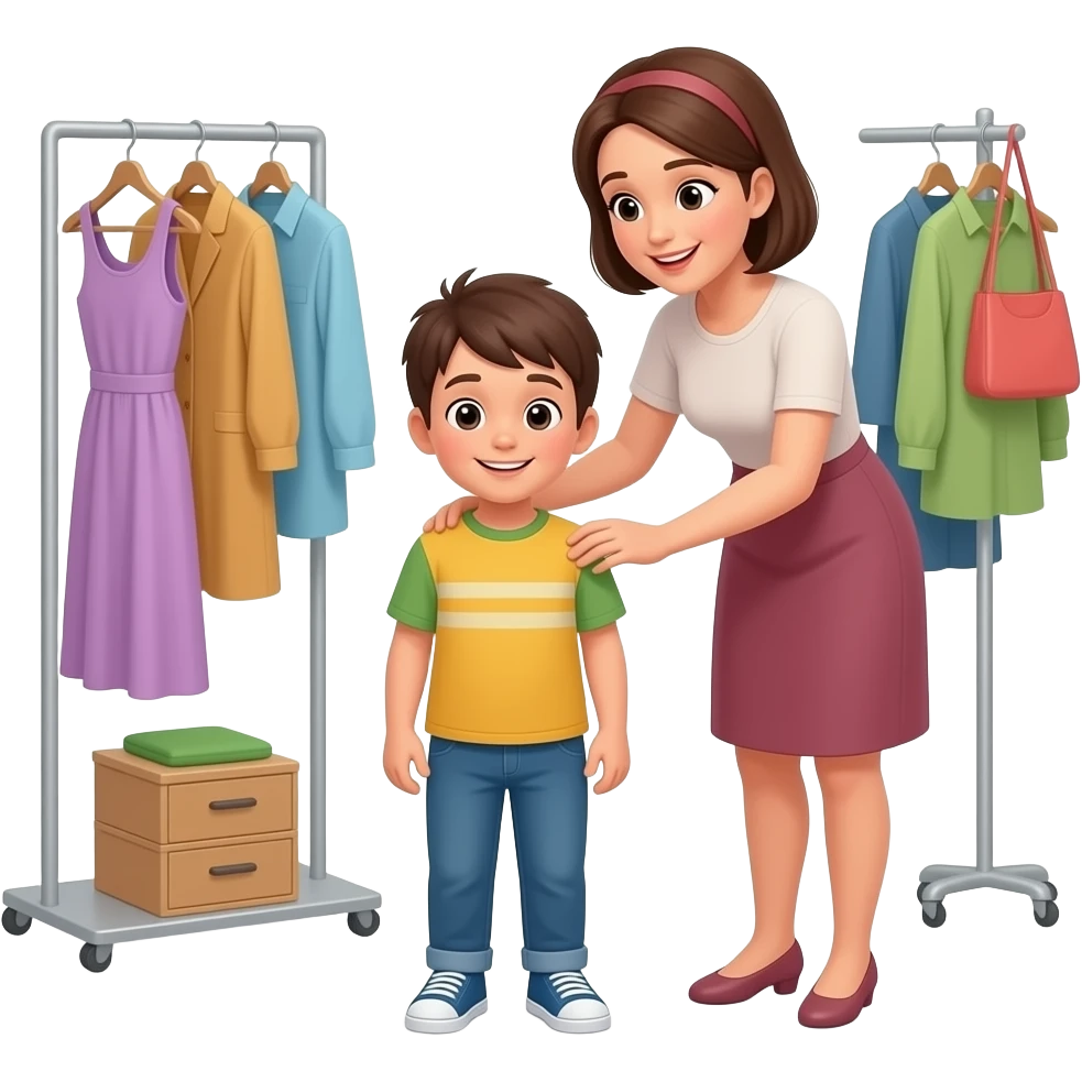 clothes assistent helping a kid with clothes in the fitting room emoji