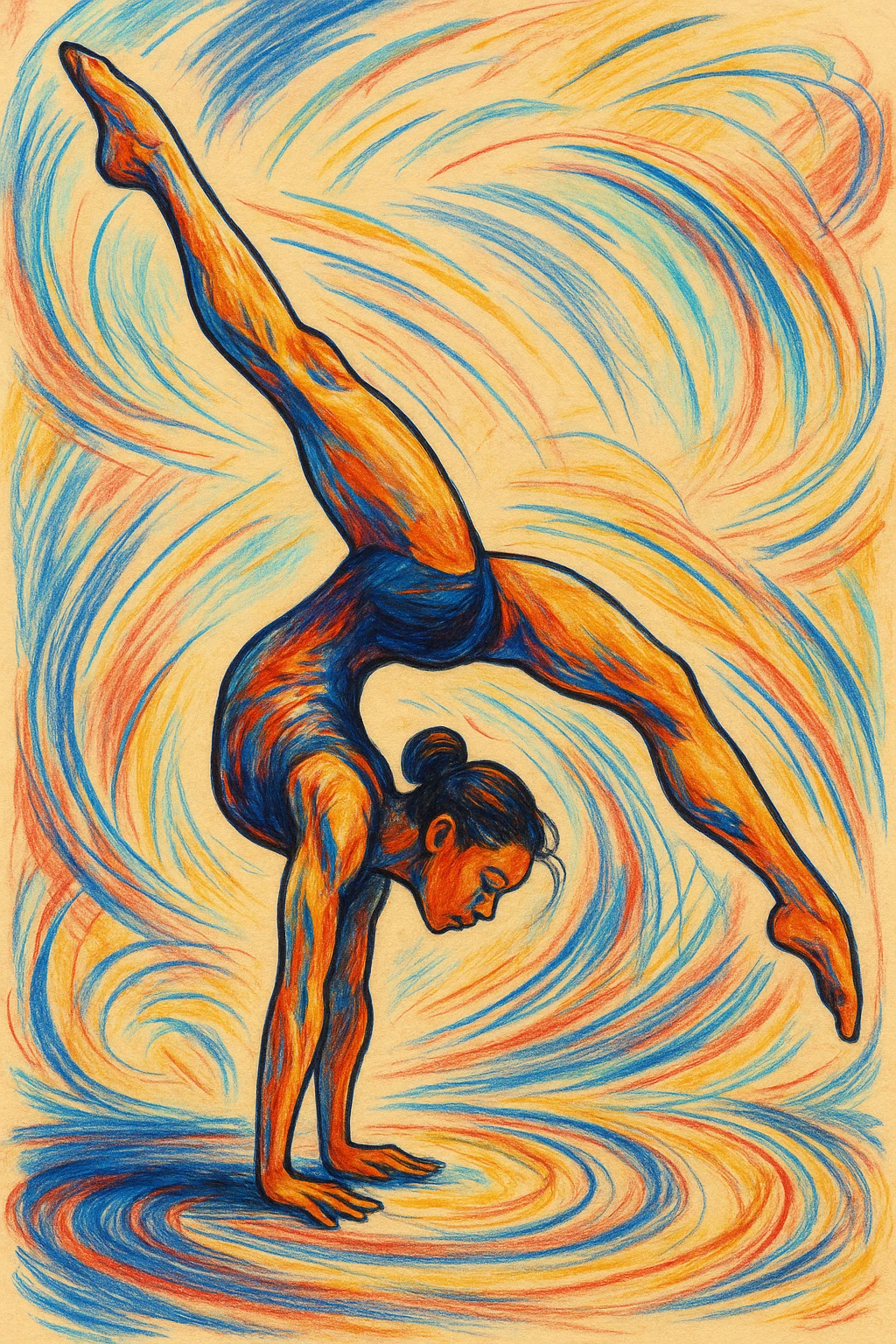 illustration of a person doing gymnastics, style 3, diverse artistic style emoji