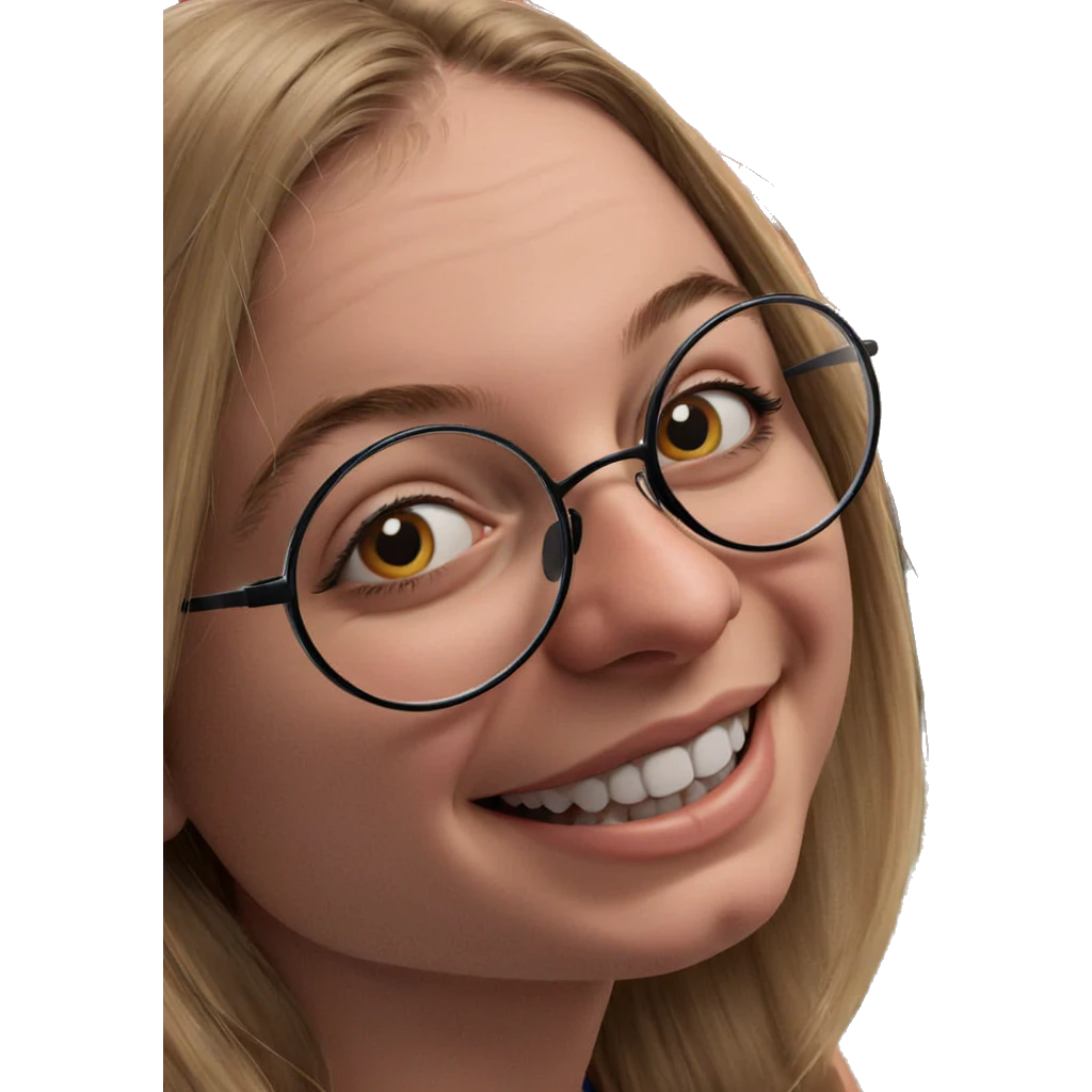 smiling girl with round glasses emoji
