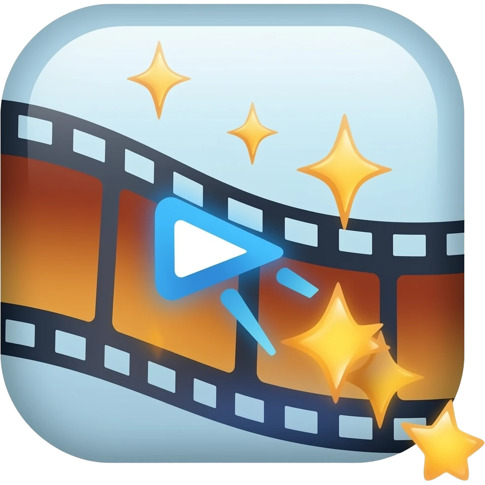 Emoji with video editing theme, film cuts, timeline, sparkles, dynamic glow, modern and eye-catching emoji