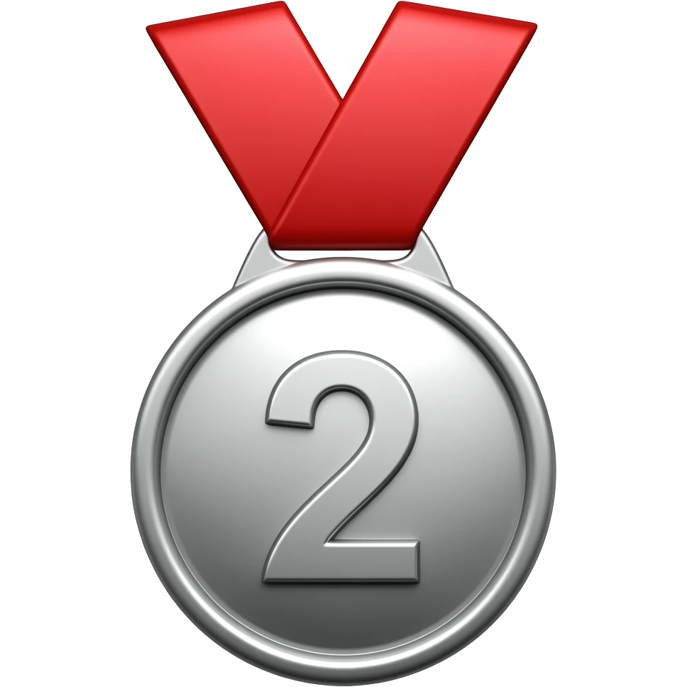 silver medal with the number 2 with a red ribbon emoji