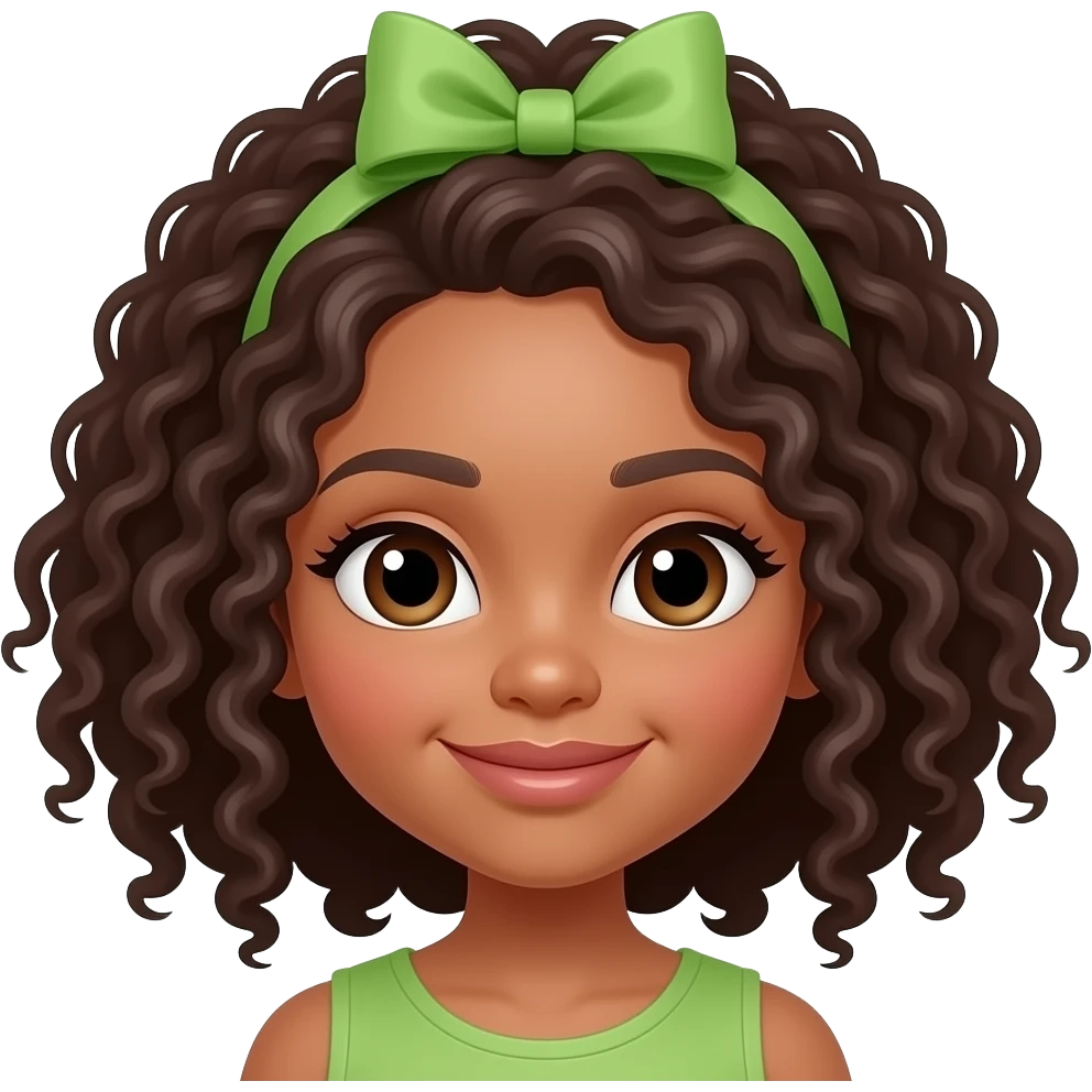 afro hairs girl weaer with brown hairs wear a green bow hair clip emoji