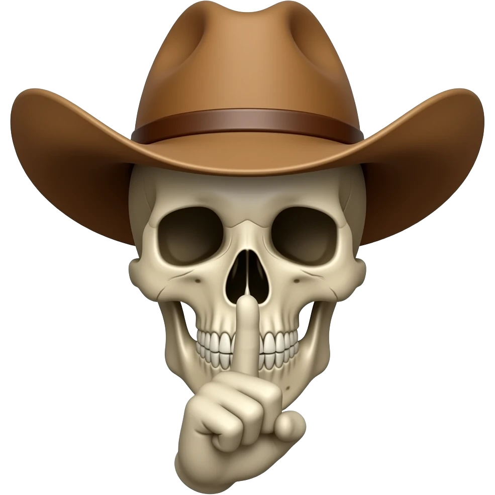 Cowboy Skull with his index finger to his lips, shhhh emoji