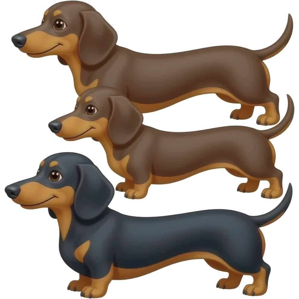smiling 3 different dachshunds wide eyes full body emoji
